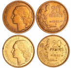 France - Quatrième république (1947-1959) - Lot de 2 * 20 francs G. Guiraud 1950 B (3 et 4 faucilles)
SPL et TTB
Ga.865-F.402
 Br-Al ; -- ; 23.5 mm...