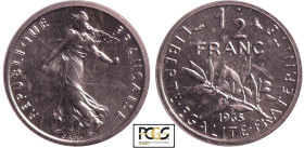 France - Cinquième république (1959- ) - 1/2 franc Semeuse 1965 piéfort
PCGS SP 66
Ga.429-F.198-EMPF.91.P1
Nickel ; -- ; 19 mm
PCGS #17292626.