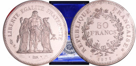France - Cinquième république (1959- ) - 50 francs Hercule 1975 piéfort en argent
 Flan bruni (PROOF)
Ga.882-GEM.223.P1
 Ar ; 60 gr ; 41 mm
Monnai...
