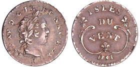 Louis XV (1715-1774) - Isles du vent (petites Antilles) - 6 sols 1731 H (La Rochelle)
TTB+
Lecompte.1
 Ar ; 1.33 gr ; 17 mm