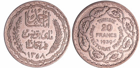 Tunisie - 20 francs 1358 / 1939
SUP
Lecompte.370
 Ar ; 19.99 gr ; 35 mm
