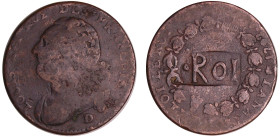 France - Constitution (1791-1792) - 12 deniers type FRANCOIS 1792 D, gravée "ROI"
TB
Ga.15
 Cu ; 11.60 gr ; 29 mm