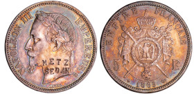 France - Napoléon III (1852-1870) - 5 francs tête laurée 1869 BB (Strasbourg), gravée "METZ SEDAN"
SUP
Ga.739-F.331
 Ar ; 24.91 gr ; 37 mm