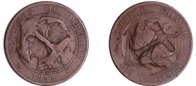 France - Napoléon III (1852-1870) - 10 centimes tête laurée 1855 B (Rouen), gravée d'une ancre
TB
Ga.253-F.134
 Br ; 9.35 gr ; 30 mm