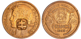 France - Troisième république (1871-1940) - 2 francs Morlon bronze-alu - 1940, gravée d'une croix de Lorraine
TB
Ga.535-F.268
 Br-Al ; 7.82 gr ; 27...