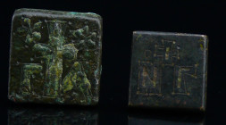 Byzantin - Lot de 2 poids monétaires - 600 / 700 ap. J.-C.
Lot de 2 poids en bronze 1- poids de 3 nomsmata N†Γ 18*18 mm, 13.35 gr. 2- poids d'1 once ...
