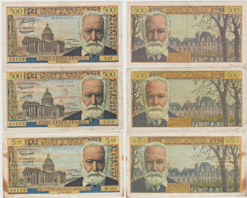 France - 500 francs et 5 NF francs "Victor Hugo", Lot des 3 billets
Billets de ...
