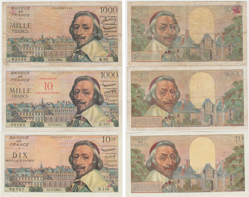 France - 1000 francs et 10 NF francs "Richelieu", Lot des 3 billets
Billets de ...