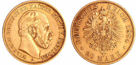 Allemagne - Prusse - Wilhelm (1861-1888) - 20 mark 1884 A (Berlin)
SUP
AKS.110
 Au ; 7.93 gr ; 22 mm