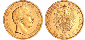 Allemagne - Prusse - Wilhelm II (1888-1918) - 20 mark 1889 A (Berlin)
SUP+
AKS.123
 Au ; 7.94 gr ; 22 mm
