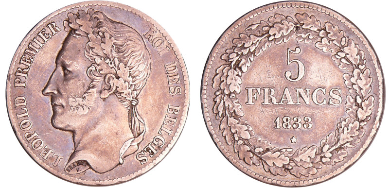 Belgique - Léopold Ier (1831-1865) - 5 francs 1833
TTB
KM#3.1
 Ar ; 24.87 gr ...