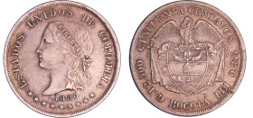 Colombie - 50 centavos 1880 (Bogota)
TTB
KM#177.1
 Ar ; 12.52 gr ; 31 mm