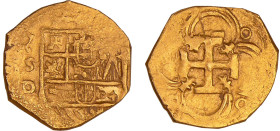 Espagne - Philippe II d'Espagne (1556-1598) - 2 escudos S (Séville) essayeur D
TTB
CC.4099 - Fr.169
 Au ; 6.76 gr ; 21 mm
