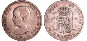 Espagne - Alfonso III - 5 pesetas 1891 (91)
TTB
KM#691
 Ar ; 24.92 gr ; 37 mm