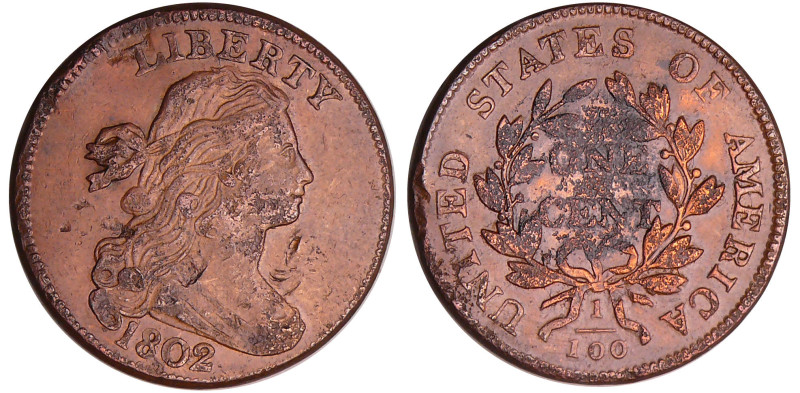 Etats-Unis - Cent "Draped Bust" - 1802
TTB+
KM#22
 Br ; 11.04 gr ; 29 mm
Oxy...