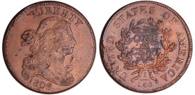 Etats-Unis - Cent "Draped Bust" - 1802
TTB+
KM#22
 Br ; 11.04 gr ; 29 mm
Oxydation sur le ONE CENT.