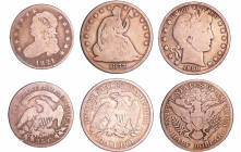 Etats-Unis - 25 cent "Capped bust" 1821, half dollar "Liberty seated" 1877, half dollar "Barber" 1898
B à TB
 Ar ; ;