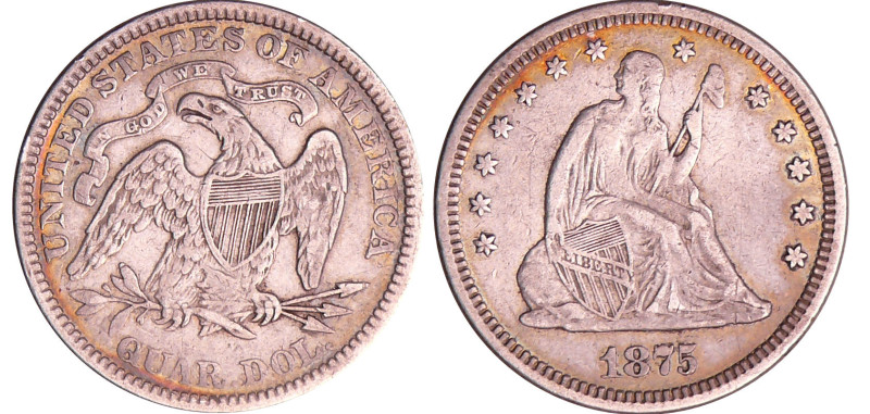 Etats-Unis - Quarter dollars "Liberty Seated" 1875
TTB+
KM#A98
 Ar ; 6.15 gr ...