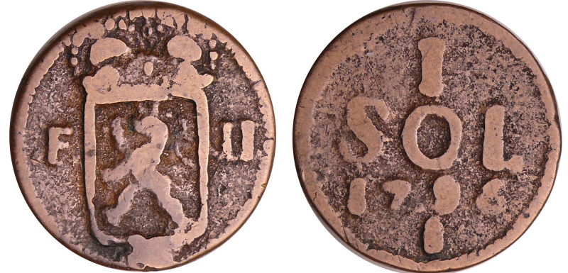 Luxembourg - Siége de Luxemboug - 1 sol 1795
TB+
LMN.1822
 Br à canon ; 16.48...