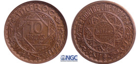 Maroc - 10 francs AH 1366 (1947) piéfort
NGC MS 64
Lecompte.257
 Cu-Ni ; -- ; 26 mm
104 exemplaires. NGC #1757234-013.