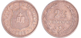 République Dominiquaine - 2 1/2 centavos 1888 A
SUP
KM#7.3
 Cu-Ni ; 2.01 gr ; 18 mm