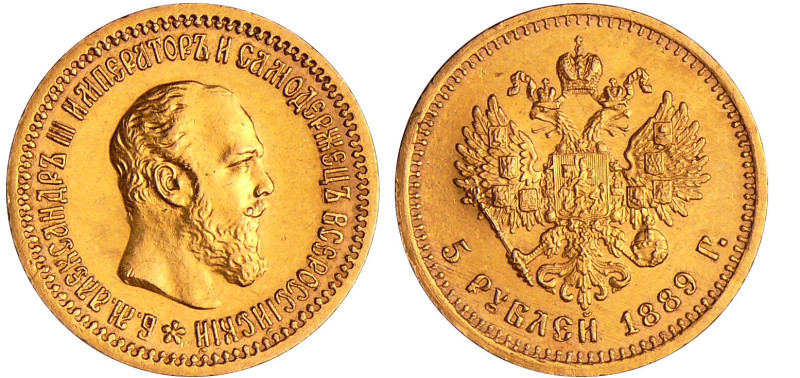 Russie - Alexandre III (1881-1894) - 5 roubles 1889 AΓ (Saint-Pétersbourg)
SUP...