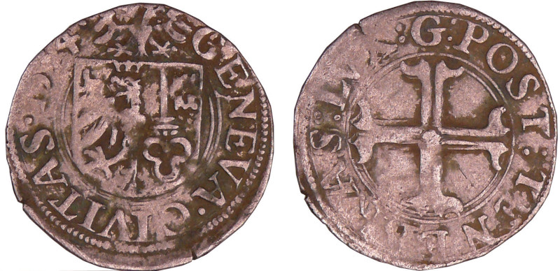 Suisse - Comté de Genève - Sol 1554 G
A/ Ecu de Genève surmonté de l'aigle d'Em...