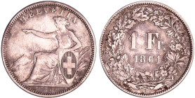 Suisse - 1 franc 1861
TTB
KMZ-2.1203
 Ar ; 4.78 gr ; 23 mm