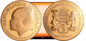 Tchad, République - 20000 francs François Tombalbaye 1970
PROOF
Fried.1
 Au ; 70.00 gr ; 53 mm
Monnaie dans son coffret avec son certificat.