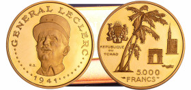 Tchad, République - 5000 francs Général Leclerc ND (1970)
PROOF
Fried.3
 Au ; 17.49 gr ; 33 mm
Monnaie dans son coffret avec son certificat.