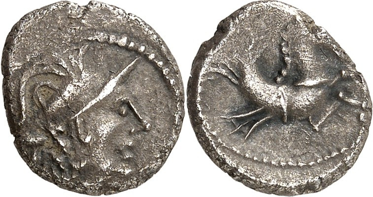 GALLIEN. 
ALLOBROGES (um Vienna / Vienne). 
anonym. "Quinar" 2,30g. Behelmter ...
