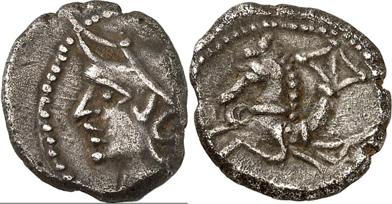 GALLIEN. 
ALLOBROGES (um Vienna / Vienne). 
anonym. "Quinar" 2,12g. "Romakopf"...