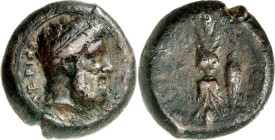SIZILIEN. 
SYRAKUS (Siracusa). 
Timoleon 344-336 v. Chr. AE-Hemilitron 23/24mm 15,62g. Zeus Eleutherioskopf n.r. ZEY S EL -EY- QERIOS / S YPAK-O SIW...