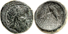 MAKEDONIEN. 
AMPHIPOLIS. 
AE-Tetrachalkon 18mm (168/31 v.Chr.) 8,03g. Artemiskopf n.r. / AM F-I PO- LI-T W-N 2 steigende Ziegenböcke. AMNG&nbsp; 35,...