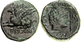 THRAKIEN. 
STÄDTE. 
ABDERA (auf Kap Bulustra). AE-17mm (352/323 v.Chr.) 5,53g. Greif lagert n.l. zwischen ABDH - RITWN / EPIZIMAL OY Kopf des Hermes...