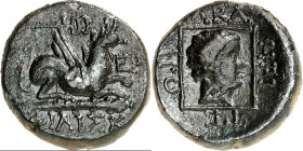 THRAKIEN. 
STÄDTE. 
ABDERA (auf Kap Bulustra). AE-Dichalkon 16mm (345/323 v.Chr.) 3,66g, EYAN(.). Greif hockt n.r. auf Keule / AB D-HPI-TE- WN Apoll...
