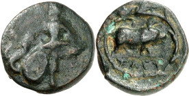 ATTIKA. 
ELEUSIS. AE-Dichalkon 15mm (322/270 v.Chr.) 2,36g. Triptolemos fliegt in Schlangenwagen der Demeter n.l. / Im Ährenkranz: Schwein steht n.r....