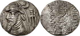 PARTHIEN. 
ELYMAIS. 
Kamnaskires Orodes III. um 150 n.Chr. Bi-Tetradrachme 15,75g. Büste in Ornat mit Taenie n.l., r. Tamga und Stern neben Mondsich...