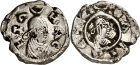 AXUM (Äthiopien). 
Ezanas (bisi Alene) um 330-370 n.Chr. "Halbdrachme" 12mm (um 330/350) 0,83g. Büste in Ornat mit Kappe n.r.; oben Mondsichel mit St...