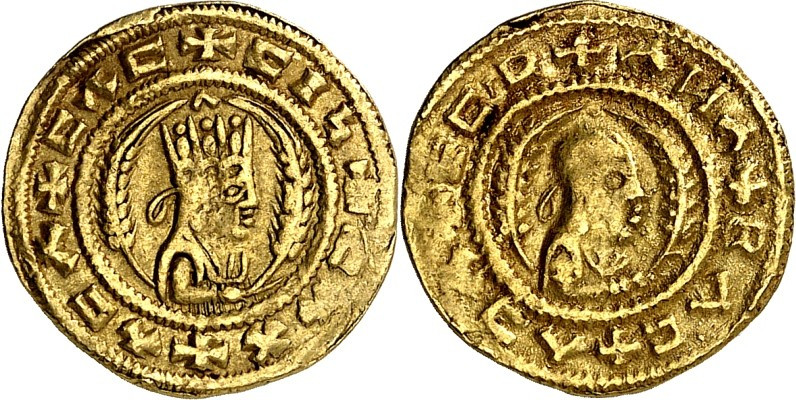 AXUM (Äthiopien). 
E(s)bana um 450 n.Chr. "Stater" 1,53g. Büste in Ornat m. Tia...