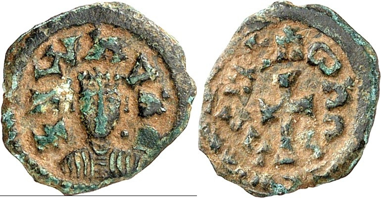 AXUM (Äthiopien). 
Joel um 575-600 n.Chr. AE-"Obolos" 13mm 0,79g. Büste in Orna...