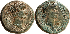 MAKEDONIEN. 
THESSALONIKE (Saloniki). 
Tiberius mit Livia 14-29. AE-Assarion 22/21mm 9,55g. Kopf n.r. TI KAISAR SE-BASTOS / SEBASTH Q ESSA LONI-KEWN...