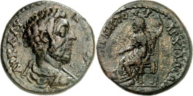 THRAKIEN. 
ANCHIALOS (Pomorije). 
Commodus 177-192. AE-26mm 11,35g. Bärtige drapierte Büste n.r. AY KAY L ( AYP KOMO DOC) / (H GI OY) KL CTOY - A GX...