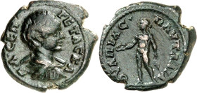 THRAKIEN. 
PAUTALIA (Kjustendil). 
Geta Caesar 198-209. AE-Hemiassarion 20/19mm 4,24g. Paludamentbüste n.r. P. L. CE P - G ETAC KA / OV LP IAC P AVT...