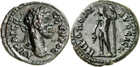 MOESIEN. 
NIKOPOLIS "am Istros" (Stari Nikjup an der Rusica). 
Septimius Severus mit Iulia Domna 193-211. AE-Assarion 18mm 2,77g. Kopf m. Lkr. n.r. ...