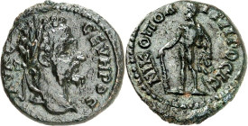 MOESIEN. 
NIKOPOLIS "am Istros" (Stari Nikjup an der Rusica). 
Septimius Severus mit Iulia Domna 193-211. AE-Assarion 17mm 2,81g. Kopf m. Lkr. n.r. ...