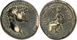 IONIEN. 
SMYRNA (Izmir). 
Claudius mit Agrippina 50-54. AE-20mm 7,81g. Gestaffelte Büsten n.r. SMUR / EPI FILISTOU EIKADIOS Kybele thront n.l., zu F...