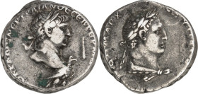 SYRIEN. 
SELEUKIS und PIEREIA / ANTIOCHEIA (Antakya). 
Traianus 98-117. Tetradrachmon (103/109) 15,0g. Kopf m. Lkr. n.r., über Adler n.r.; r. Keule ...