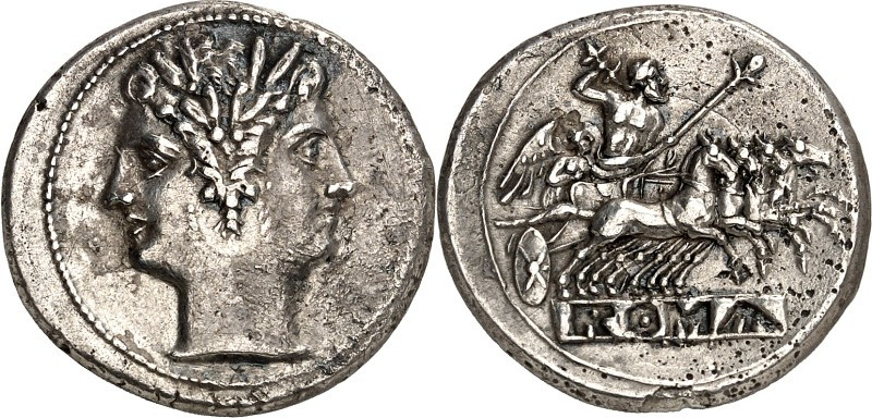 RÖMISCHE REPUBLIK : Silbermünzen. 
Anonym 227-208 v. Chr. Quadrigatus (Didrachm...