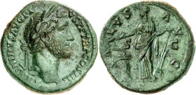 RÖMISCHES KAISERREICH. 
ANTONINUS PIUS Augustus 138-161. AE-Sesterz (145/148) 21,63g. Kopf m. Lkr. n.r. ANTONINVS AVG PI-VS P P TR P COS IIII / [SA]-...